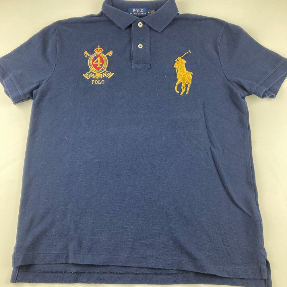 Polo Ralph Lauren Mens M Custom Slim Fit Big Pony Crest Navy Blue Polo Shirt
